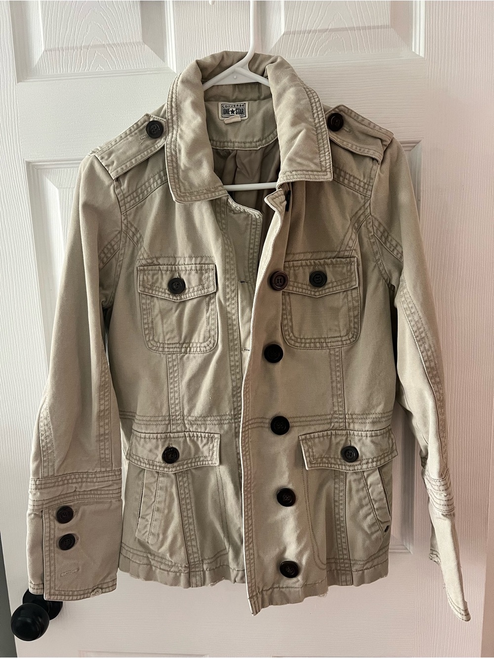 Light Beige Utility Jacket with Button Front